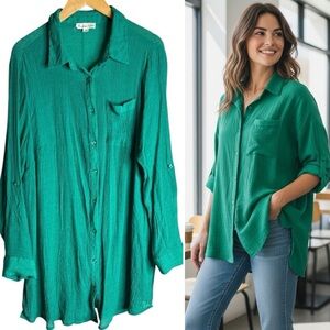 Indigo Rose Emerald Green Textured Button-Up Top Sz 2X